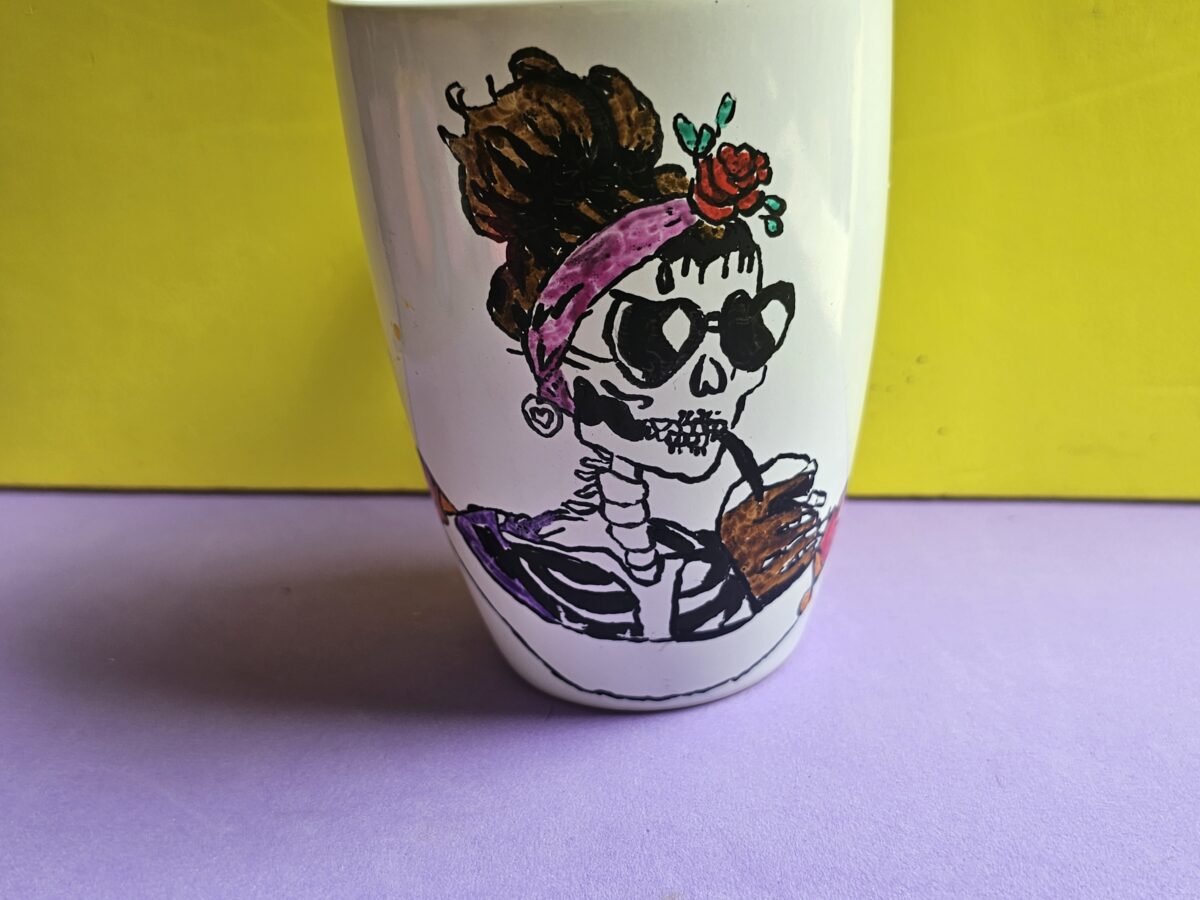Emaille Tasse Skelett Skateboarder Vintage Geschenkidee Souvenir